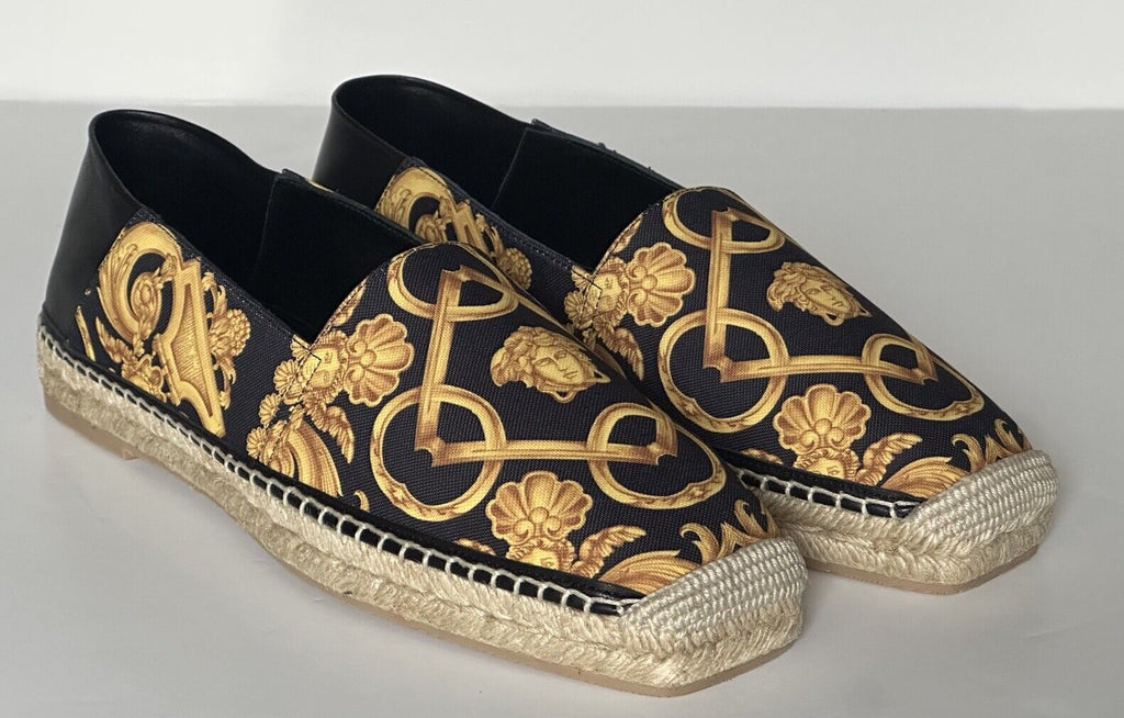 VERSACE Barocco Print Gold/Black Canvas Espadrilles 11 US 1014774 Spain NIB $700