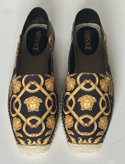 VERSACE Barocco Print Gold/Black Canvas Espadrilles 11 US 1014774 Spain NIB $700