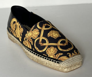 VERSACE Barocco Print Gold/Black Canvas Espadrilles 11 US 1014774 Spain NIB $700