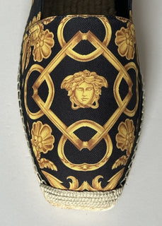 VERSACE Barocco Print Gold/Black Canvas Espadrilles 11 US 1014774 Spain NIB $700