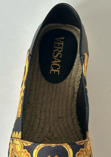 VERSACE Barocco Print Gold/Black Canvas Espadrilles 11.5 US 1014774 NIB $700