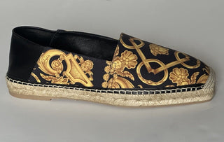 VERSACE Barocco Print Gold/Black Canvas Espadrilles 11.5 US 1014774 NIB $700