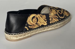 VERSACE Barocco Print Gold/Black Canvas Espadrilles 11.5 US 1014774 NIB $700