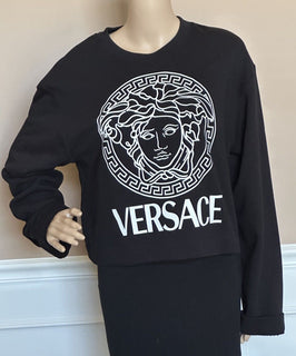 Versace Medusa Black Cotton Crop Sweatshirt 10 US (46 Euro) 1008413 $700