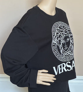 Versace Medusa Black Cotton Crop Sweatshirt 8 US (44 Euro) 1008413 $700