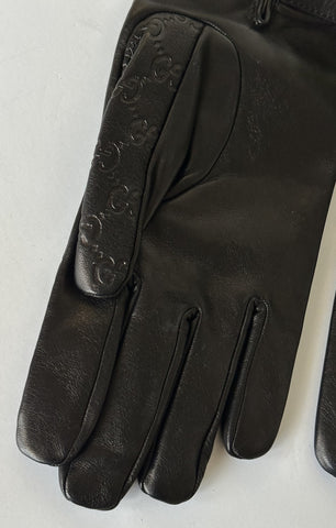 Gucci GG Women's Nappa Leather Gloves Black Size 10.5  Made in Italy 434211 NWT