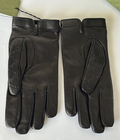 Gucci GG Women's Nappa Leather Gloves Black Size 10.5  Made in Italy 434211 NWT