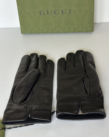 Gucci GG Women's Nappa Leather Gloves Black Size 10.5  Made in Italy 434211 NWT