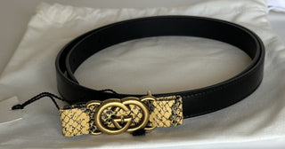 Gucci GG Buckle Women's Black Leather Belt  85/34 Made in Italy 745788 NWOT