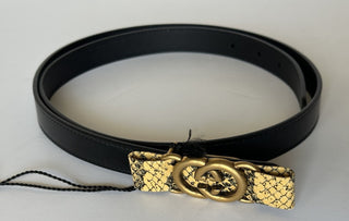 Gucci GG Buckle Women's Black Leather Belt  80/32 Made in Italy 745788 NWOT