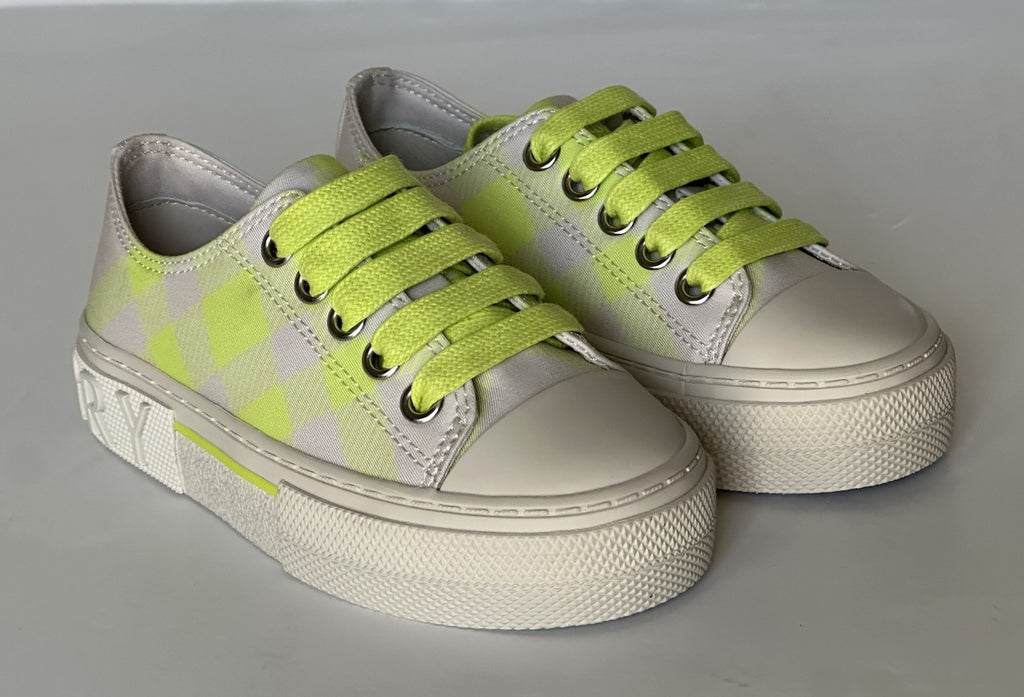 Burberry Jack Girls Vivid Lime IP Check Sneakers 27 Euro (3yrs) 8078925 NIB $400
