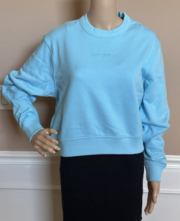 Burberry Embroided Crop Bright Topaz Blue Cotton Sweatshirt S 8084776 NWT $590