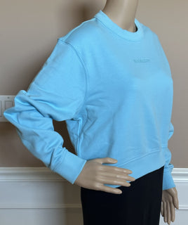Burberry Embroided Crop Bright Topaz Blue Cotton Sweatshirt S 8084776 NWT $590