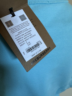 Burberry Embroided Crop Bright Topaz Blue Cotton Sweatshirt S 8084776 NWT $590