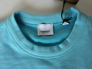 Burberry Embroided Crop Bright Topaz Blue Cotton Sweatshirt M 8084776 NWT $590
