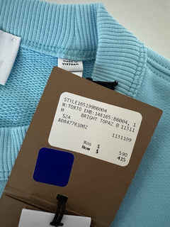 Burberry Embroided Crop Bright Topaz Blue Cotton Sweatshirt M 8084776 NWT $590