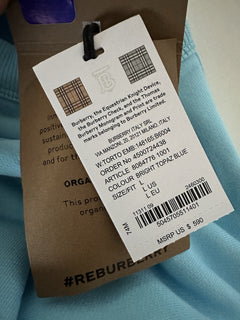Burberry Embroided Crop Bright Topaz Blue Cotton Sweatshirt L 8084776 NWT $590
