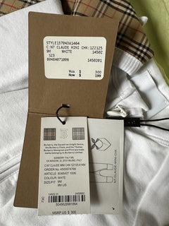 Burberry Claude Mini Check Panel Romper,Hat & Bib Set White 9M 80484071 NWT $300