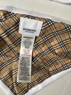 Burberry Claude Mini Check Panel Romper, Hat&Bib Set White 12M 80484071 NWT $300