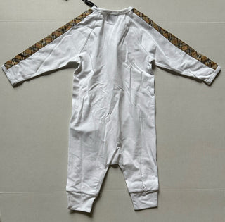 Burberry Claude Mini Check Panel Romper, Hat&Bib Set White 12M 80484071 NWT $300