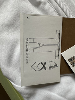 Burberry Claude Mini Check Panel Romper, Hat&Bib Set White 12M 80484071 NWT $300