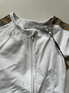 Burberry Claude Mini Check Panel Romper, Hat&Bib Set White 12M 80484071 NWT $300
