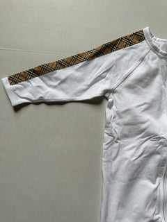 Burberry Claude Mini Check Panel Romper, Hat&Bib Set White 12M 80484071 NWT $300