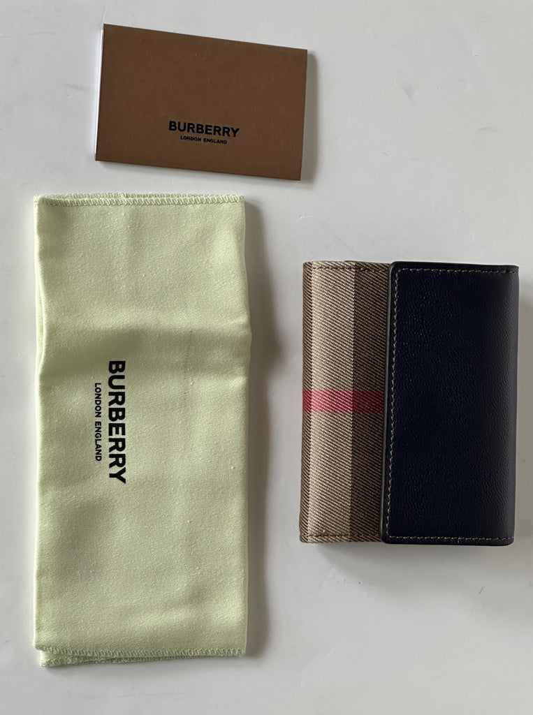 Burberry Lancaster Check Dark Canvas Blue Small Envelop Wallet 80845351 NWT $550