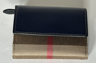 Burberry Lancaster Check Dark Canvas Blue Small Envelop Wallet 80845351 NWT $550