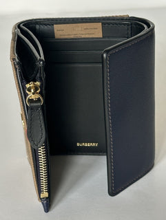 Burberry Lancaster Check Dark Canvas Blue Small Envelop Wallet 80845351 NWT $550