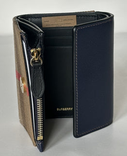 Burberry Lancaster Check Dark Canvas Blue Small Envelop Wallet 80845351 NWT $550