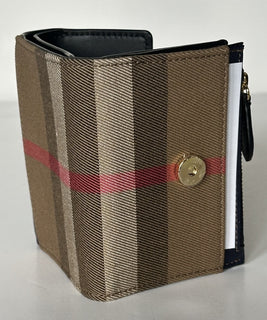 Burberry Lancaster Check Dark Canvas Blue Small Envelop Wallet 80845351 NWT $550