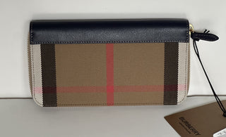 Burberry Zip Around Wallet Dark Canvas Blue 80845161 NWT $630