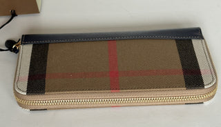 Burberry Zip Around Wallet Dark Canvas Blue 80845161 NWT $630