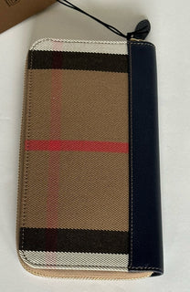 Burberry Zip Around Wallet Dark Canvas Blue 80845161 NWT $630