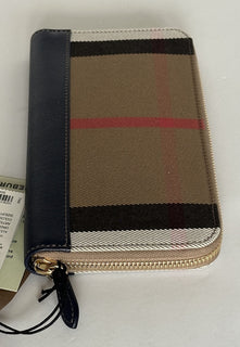 Burberry Zip Around Wallet Dark Canvas Blue 80845161 NWT $630