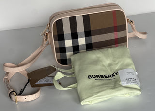 Burberry Small Camera House Check Shoulder Bag Pale Cameo 80850771 NWT $1050