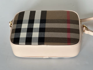 Burberry Small Camera House Check Shoulder Bag Pale Cameo 80850771 NWT $1050