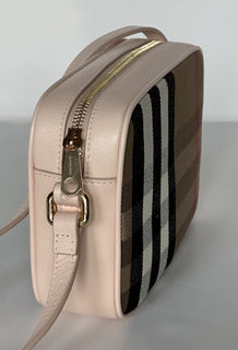 Burberry Small Camera House Check Shoulder Bag Pale Cameo 80850771 NWT $1050
