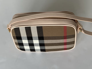 Burberry Small Camera House Check Shoulder Bag Pale Cameo 80850771 NWT $1050