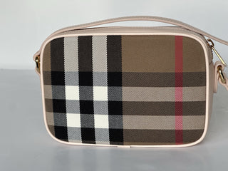 Burberry Small Camera House Check Shoulder Bag Pale Cameo 80850771 NWT $1050