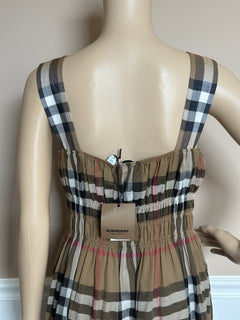 Burberry Delilah Women’s Toupe Brown Check Dress 6 US (40 Euro) 8084313 NWT $820