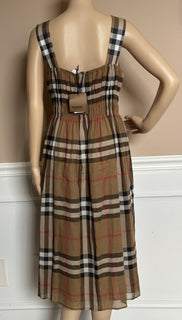 Burberry Delilah Women’s Toupe Brown Check Dress 8 US (42 Euro) 8084313 NWT $820