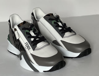 Fendi Flow Leather/Fabric Sneakers Gray/Green 8 US (7 Fendi) 7E1392 NIB $995