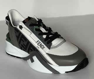 Fendi Flow Leather/Fabric Sneakers Gray/Green 8 US (7 Fendi) 7E1392 NIB $995