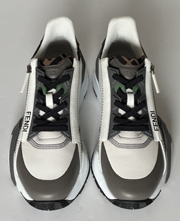 Fendi Flow Leather/Fabric Sneakers Gray/Green 8 US (7 Fendi) 7E1392 NIB $995