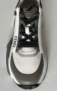 Fendi Flow Leather/Fabric Sneakers Gray/Green 8 US (7 Fendi) 7E1392 NIB $995