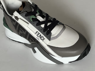 Fendi Flow Leather/Fabric Sneakers Gray/Green 8 US (7 Fendi) 7E1392 NIB $995