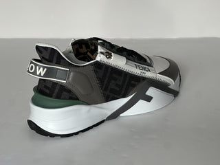 Fendi Flow Leather/Fabric Sneakers Gray/Green 8 US (7 Fendi) 7E1392 NIB $995