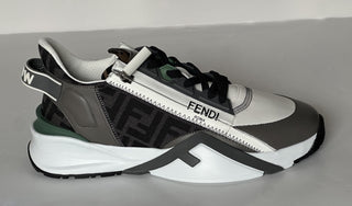 Fendi Flow Leather/Fabric Sneakers Gray/Green 8 US (7 Fendi) 7E1392 NIB $995